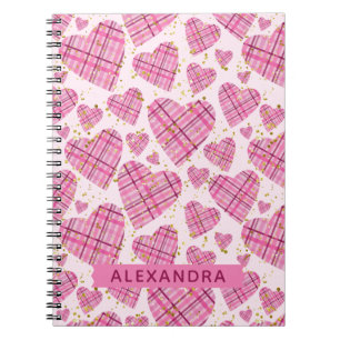 Cute Pattern Pset Pink Hearts Faux Glitter Name Notitieboek