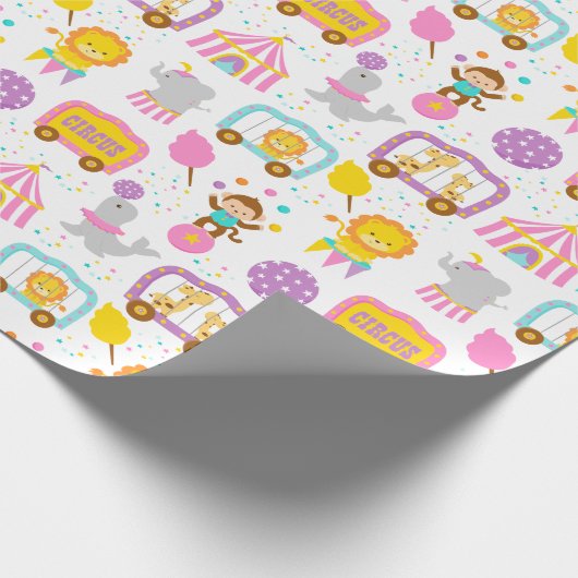 Cute Pattern roze Circus Carnival Characters Cadeaupapier (Hoek)