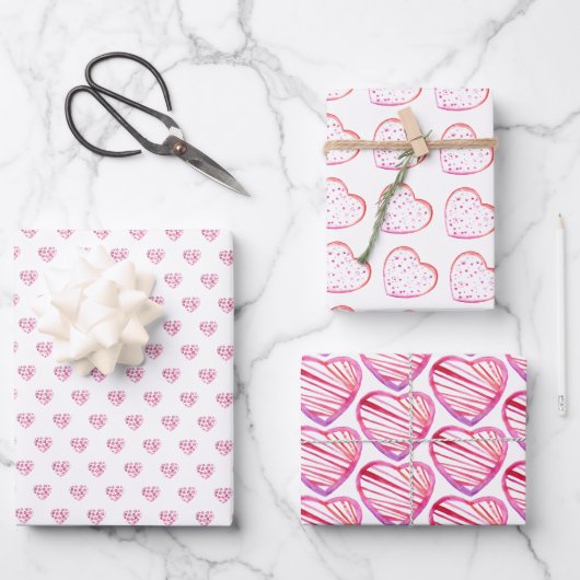 Cute Pattern roze Color Flowers Heart Waterverf Inpakpapier Vel (Voorkant)
