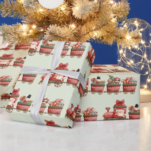 Cute Pattern Vintage-kersttrein met speelgoed Cadeaupapier (Feestdagen)