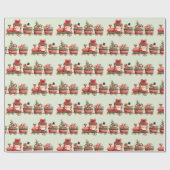 Cute Pattern Vintage-kersttrein met speelgoed Cadeaupapier (Vlak)