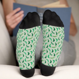 Cute Patterned Chili Peppers on Green Socks Sokken