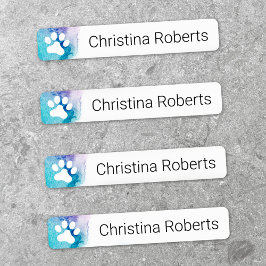 Cute paw drukt aqua waterverf kleding labels af