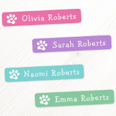 Cute paw drukt op aangepaste naam roze kleding labels