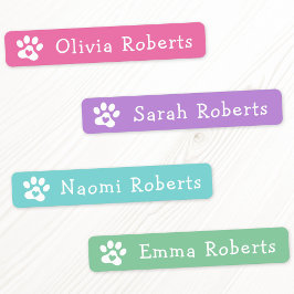 Cute paw drukt op aangepaste naam roze kleding labels