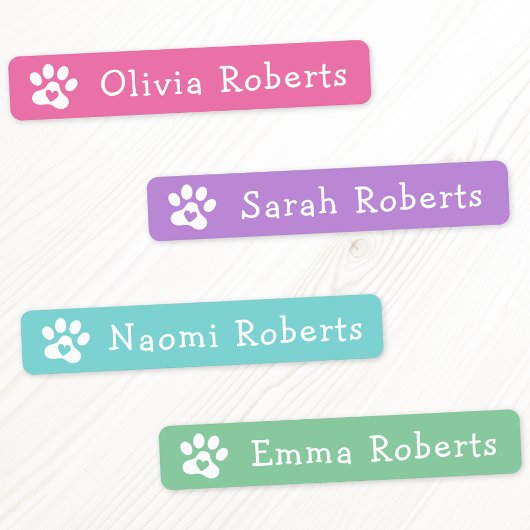 Cute paw drukt op aangepaste naam roze kleding labels