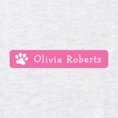 Cute paw drukt op aangepaste naam roze kleding labels (Design 1)