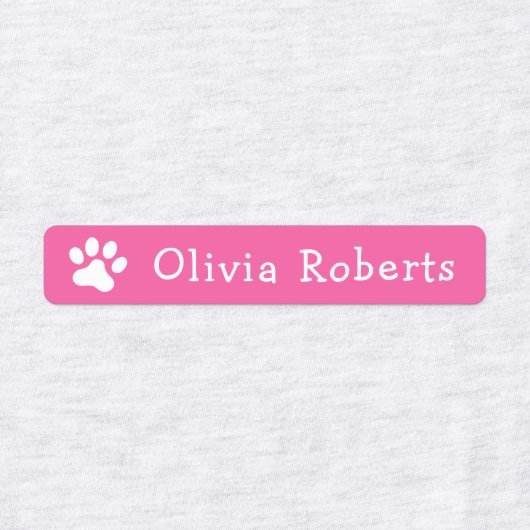 Cute paw drukt op aangepaste naam roze kleding labels (Design 1)