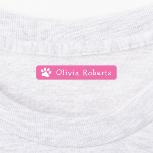 Cute paw drukt op aangepaste naam roze kleding labels (Aangebracht)