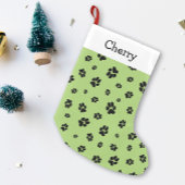 Cute Paw drukt Pattern Green Pet Name Kleine Kerstsok