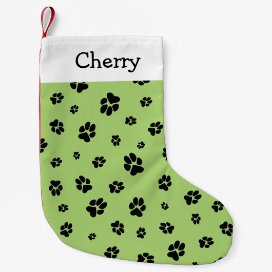 Cute Paw drukt Pattern Green Pet Name Kleine Kerstsok (Voorkant)