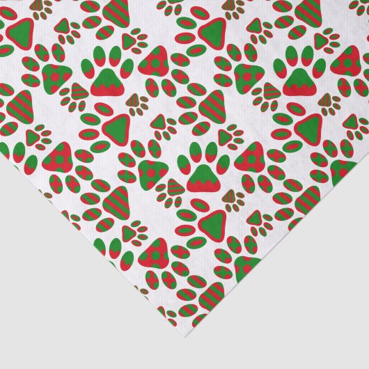 Cute Paw Drukt rood groen gepatterd Tissuepapier (Detail)