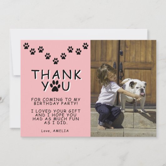Cute Paw Drukt Roze Birthday Dank je wel Kaart (Voorkant)