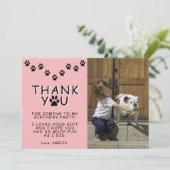 Cute Paw Drukt Roze Birthday Dank je wel Kaart (Staand voorkant)