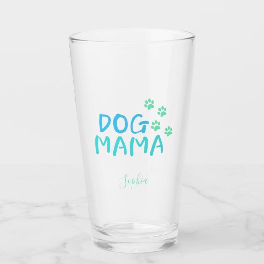 Cute Paw en Dog MAMA Typografie Glas (Voorkant)