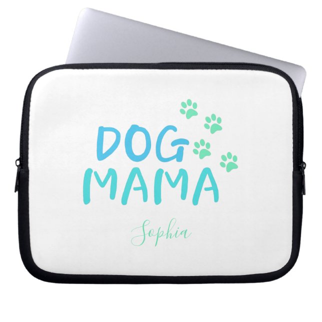 Cute Paw en Dog MAMA Typografie Laptop Sleeve (Voorkant)
