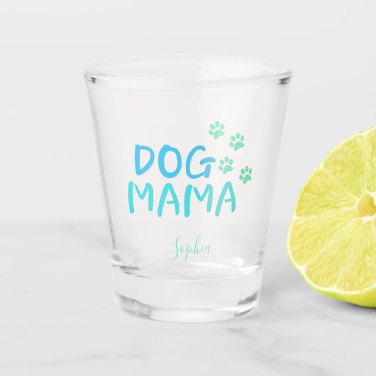 Cute Paw en Dog MAMA Typografie Shot Glas (Voorkant)