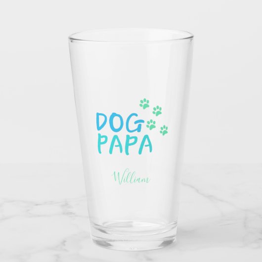 Cute Paw en Dog PAPA Typografie Glass Glas (Voorkant)