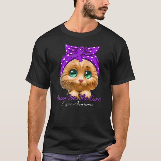 Cute Paw For The Cure Lupus Awareness Cat T-shirt (Voorkant)