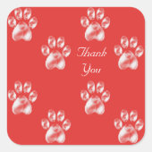 Cute Paw Pattern op Red Hartelijk dank Vierkante Sticker (Voorkant)