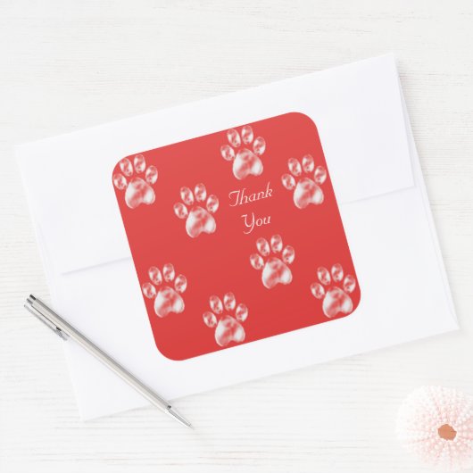 Cute Paw Pattern op Red Hartelijk dank Vierkante Sticker (Envelop)