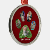 Cute Paw Print 5 Photo Dog Kerstrood Metalen Ornament (Rechts)