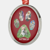 Cute Paw Print 5 Photo Dog Kerstrood Metalen Ornament (Links)