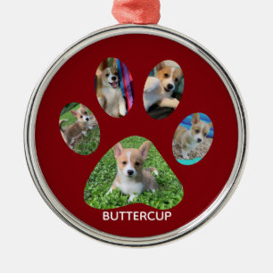 Cute Paw Print 5 Photo Dog Kerstrood Metalen Ornament