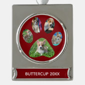 Cute Paw Print 5 Photo Dog Kerstrood Verzilverd Banner Ornament (Voorkant)