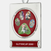 Cute Paw Print 5 Photo Dog Kerstrood Verzilverd Banner Ornament (Links)