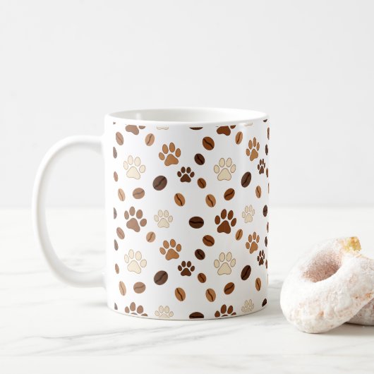 Cute Paw Print and Coffee Bean Pattern Mug Koffiemok (Met donut)