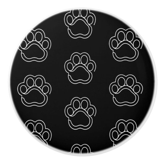 Cute Paw Print Animal Hondenliefhebber White Line  Keramische Knop (Voorkant)