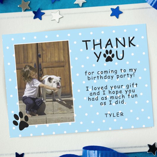 Cute Paw Print Blue Birthday Bedankt voor foto Kaart