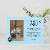 Cute Paw Print Blue Birthday Bedankt voor foto Kaart (Staand voorkant)