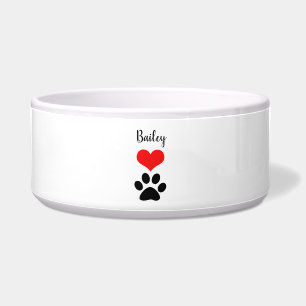 Cute Paw Print Heart Naam Monogram Rood Zwart wit Voerbakje