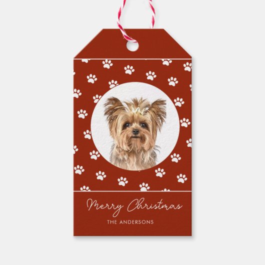Cute Paw Print lijst met Dog Photo Kerstmis Cadeaulabel (Voorkant)