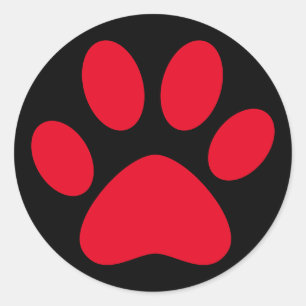 Cute Paw Print Pet Cat Dog Simple Red Black Ronde Sticker