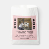 Cute Paw Print Pink Girl Name Foto Birthday Bedankzakje (Voorkant)