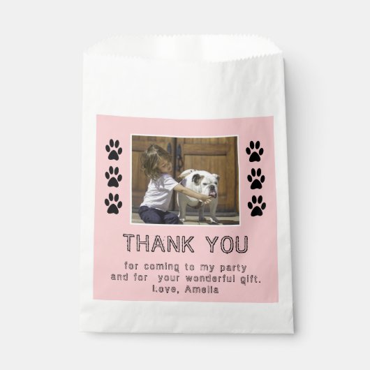 Cute Paw Print Pink Girl Name Foto Birthday Bedankzakje (Voorkant)
