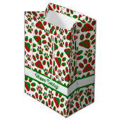 Cute Paw Print Red Green Happy Holiday Medium Cadeauzakje (Voorkant Gekanteld)