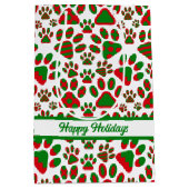Cute Paw Print Red Green Happy Holiday Medium Cadeauzakje (Voorkant)