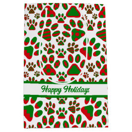 Cute Paw Print Red Green Happy Holiday Medium Cadeauzakje