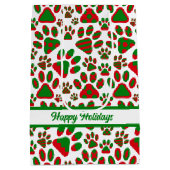Cute Paw Print Red Green Happy Holiday Medium Cadeauzakje (Achterkant)