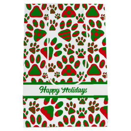 Cute Paw Print Red Green Happy Holiday Medium Cadeauzakje