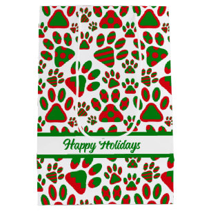 Cute Paw Print Red Green Happy Holiday Medium Cadeauzakje