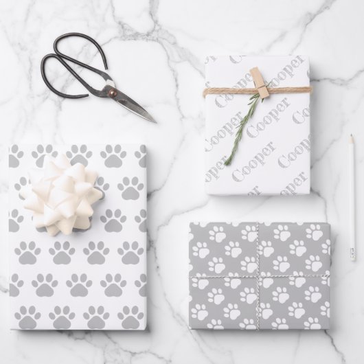 Cute Paw Prints Custom Name Wrapping Paper Sheets (Voorkant)