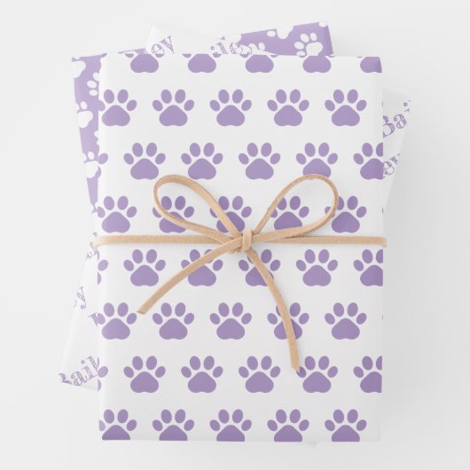 Cute Paw Prints Custom Name Wrapping Paper Sheets (In situ)