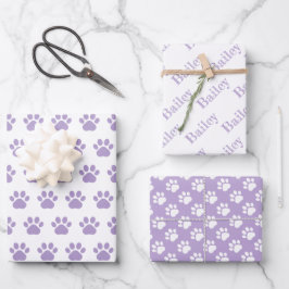 Cute Paw Prints Custom Name Wrapping Paper Sheets