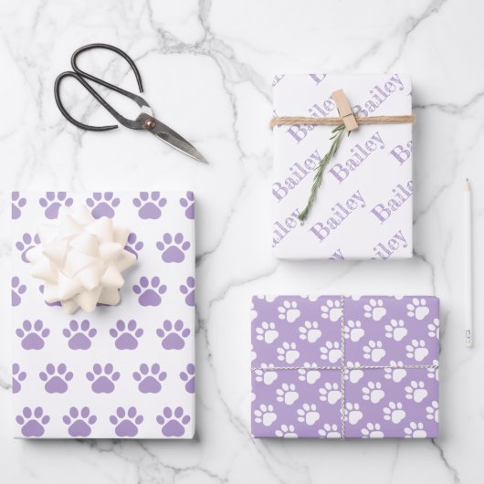 Cute Paw Prints Custom Name Wrapping Paper Sheets (Voorkant)