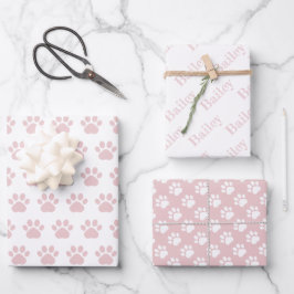 Cute Paw Prints Custom Name Wrapping Paper Sheets